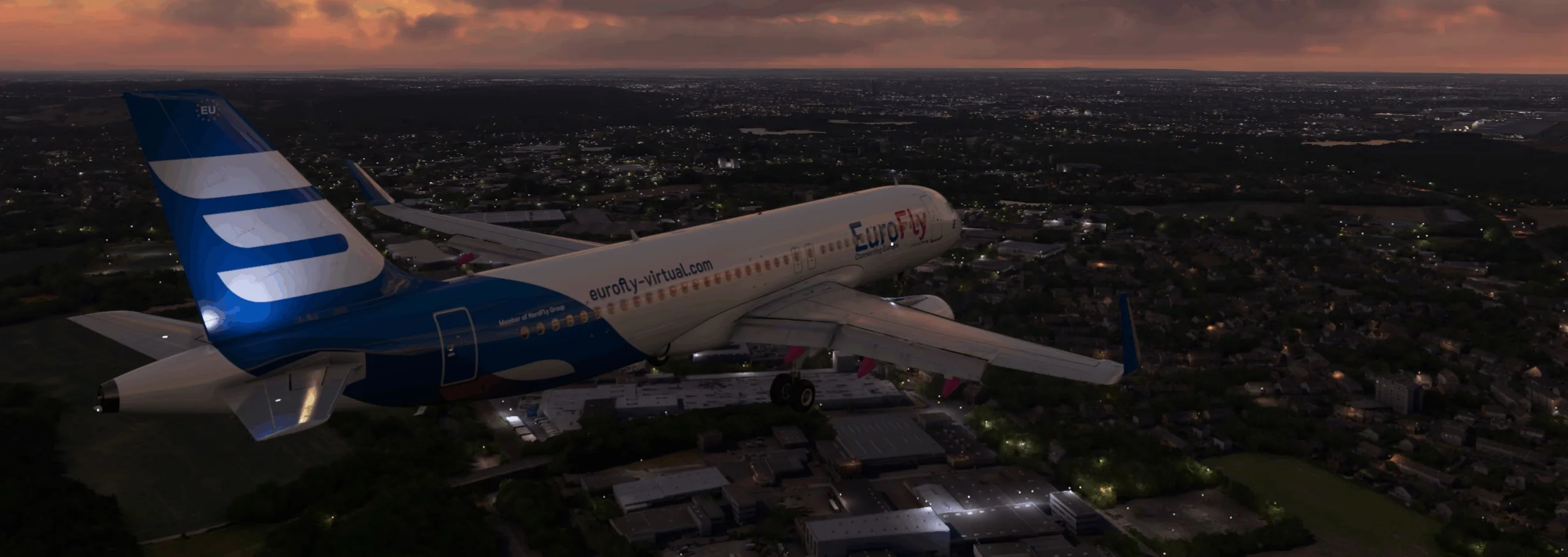EuroFly Airbus during an evening flight